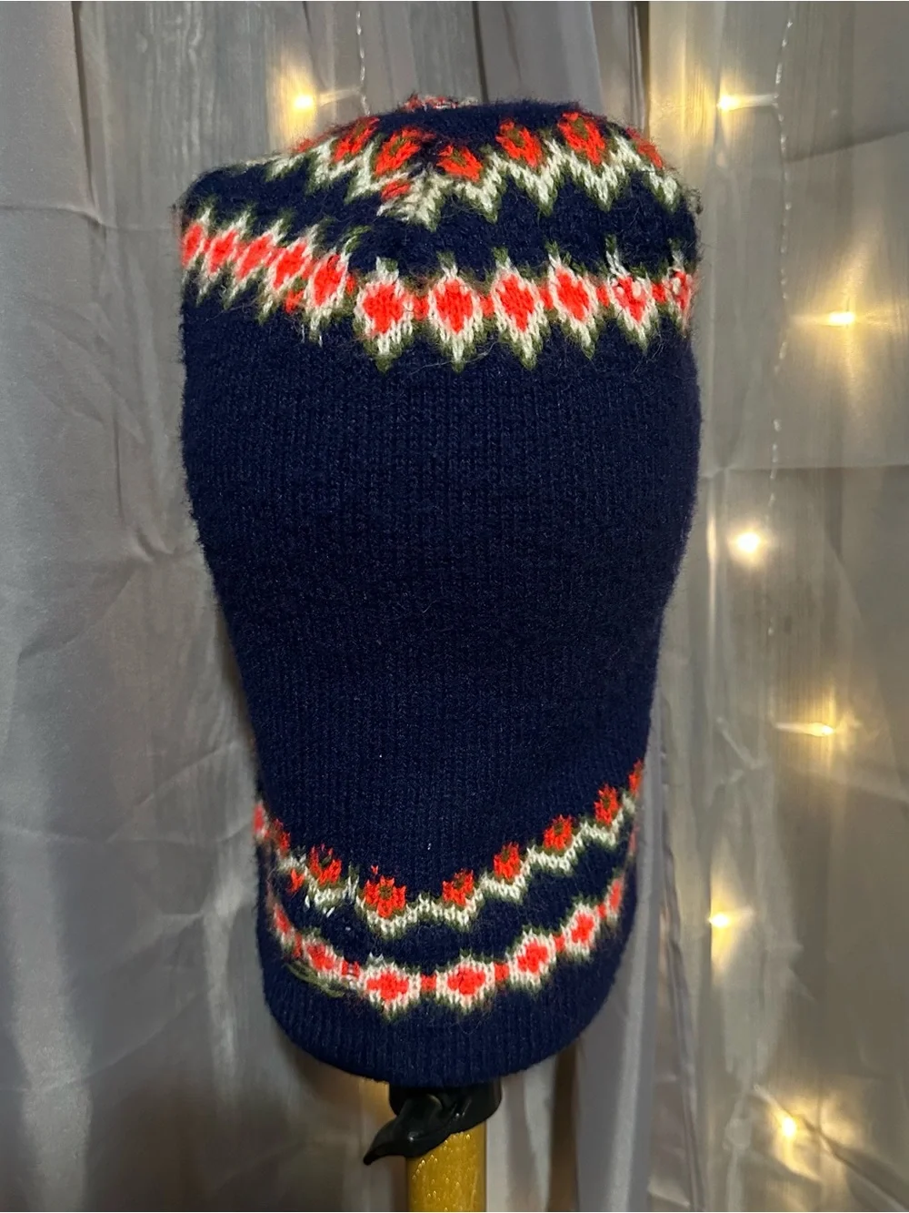 Vintage navy and red floral knit adult ski mask no tag unbranded